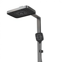 Système de robinetterie de salle de bain mural thermostatique numérique à LED, en cuivre chromé, avec pommeau de douche carré à jet, pluie, cascade et fonction de glissement doux