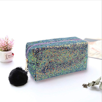 Pochette cosmétique tendance en PU brillant et coloré avec fermeture éclair étanche, sac à main, étui de rangement pour les voyages