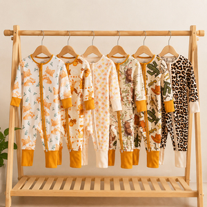 Conjunto de Ropa al por Mayor con Mameluco de Bambú Spandex y Cremallera <span class=keywords><strong>para</strong></span> Bebé Recién Nacido, Niños y <span class=keywords><strong>Niñas</strong></span>, con Estampado Personalizado y Manga Larga - Product Image 1