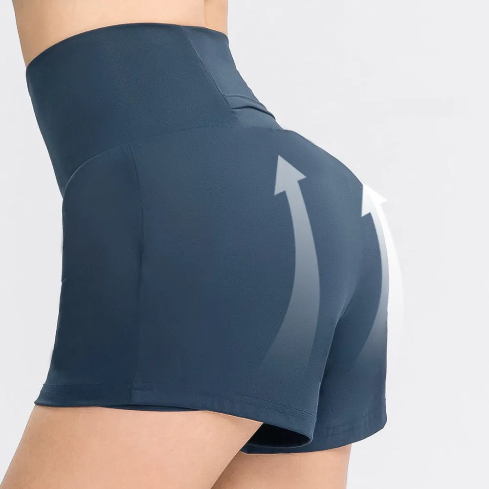 Shorts de motociclista personalizados de 4" de cintura alta com bolso para corrida, ciclismo, treino supermacio, shorts de ioga para mulheres