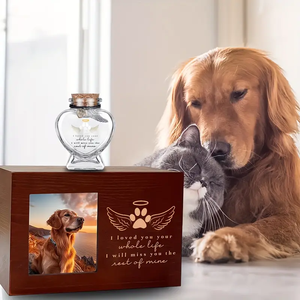 Urna conmemorativa de madera para mascotas Heartfelt con alas de Ángel, forro de franela <span class=keywords><strong>negra</strong></span>, marco de fotos, abalorio de ala y decoración con estampado de <span class=keywords><strong>pata</strong></span> para perros y gatos - Product Image 5