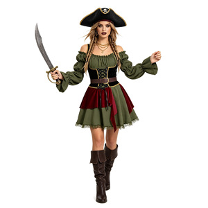 <b>Women</b> Medieval Pirate Costume Halloween <b>Cosplay</b> Dress Renaissance Buccaneer Outfit Party Carnival Role Play - Product Image 3
