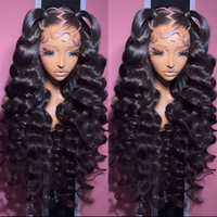 Peluca de Cabello Humano Indio Virgen con Ondas Sueltas y Encaje Frontal para Mujer, Sin Pegamento, HD Completo, Cutícula Alineada, Cabello Peruano