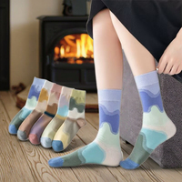 Chaussettes d'hiver chaudes pour femmes, style standard, 100 % coton, longueur mi-mollet, motif géométrique contrastant, bordure tricotée