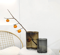 Cahaya Nordic mewah kaca bergaris vas kreatif modern ruang tamu karangan bunga ornamen dalam ruangan bunga kering vas kaca