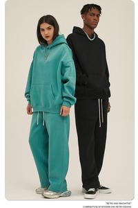 Oversized <b>Men</b> Eco-Friendly Pocket Hoodie 350g Heavyweight <b>Fleece</b> Lined Pullover Loose Fit Streetwear <b>Thick</b> Warm Sweatshirt - Product Image 2