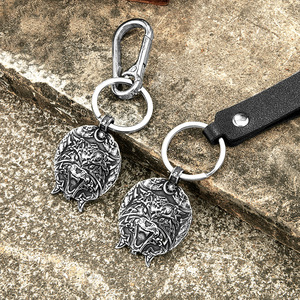 Viking Wolf Head <b>Keychain</b> Metal Engraved Pendant Zinc Alloy Outdoor Keyring Leather Carabiner Jewelry Unisex Gift - Product Image 1