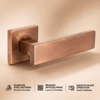 Poignée de porte intérieure minimaliste en acier inoxydable 304, base carrée, barre plate, finition or rose brossé