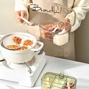مجموعة علب توابل للمطبخ بثلاثة أقسام، وعاء تخزين متعدد الأقسام للتوابل والبهارات - Product Image 2