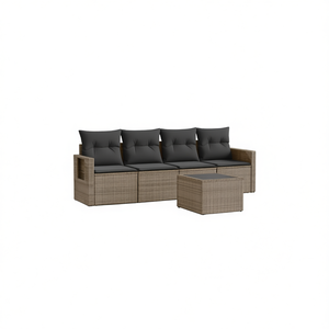 Conjunto de Sofá de Jardín de Ratán Gris de 4 Plazas, Muebles de Exterior Resistentes a la Intemperie, Diseño Contemporáneo - Product Image 1