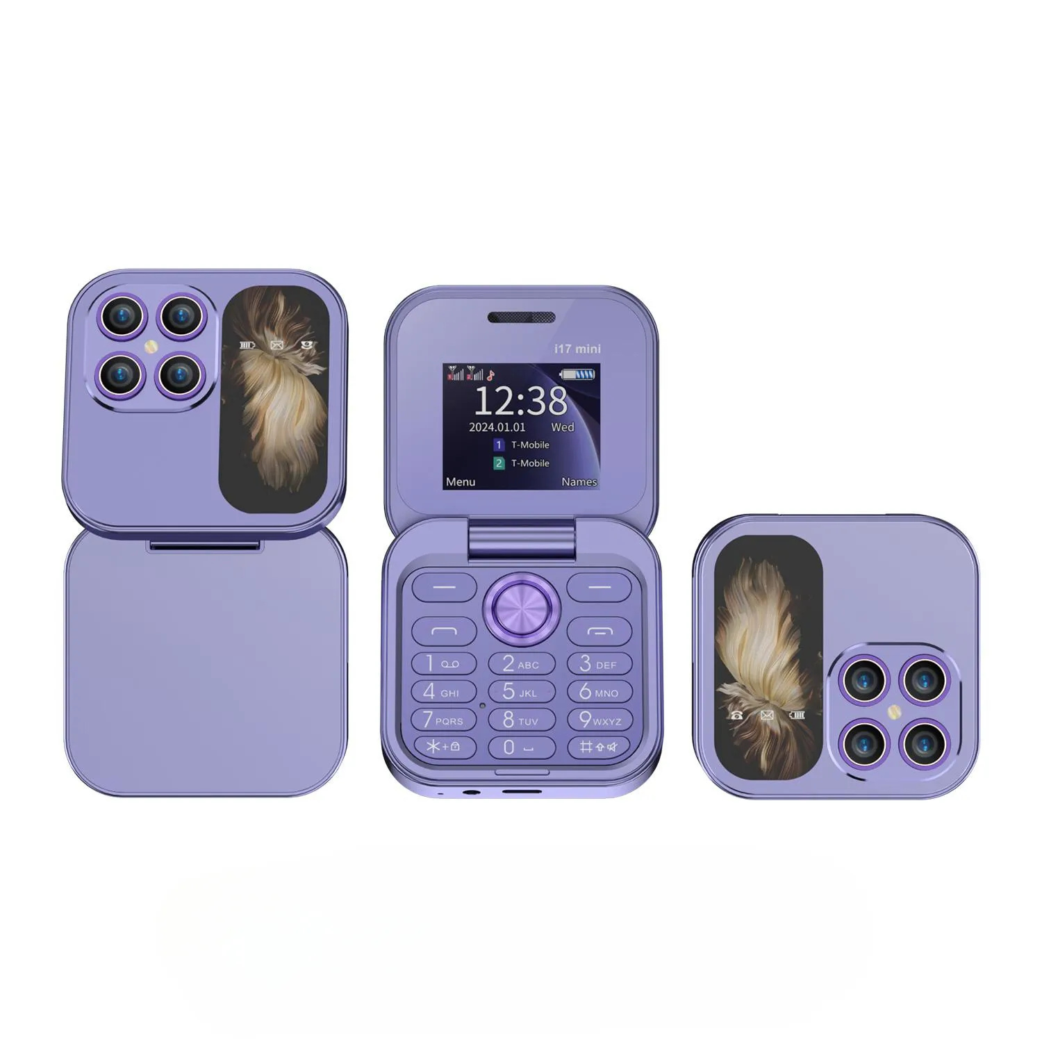 SERVO i17 Cute Flip Phone 2 SIM GSM Speed Dial Flashlight FM MP4 Magic Voice Camera Cover Style Clamshell Phones With 3.5mm jack