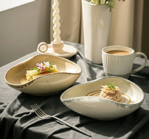 Bol en grès céramique vintage irrégulier, glaçure réactive, pour salade et soupe, logo personnalisé pour hôtels et restaurants haut de gamme, vente en gros - Product Image 2