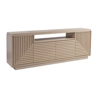Meuble TV console multimédia moderne de style mi-siècle, personnalisé en usine, avec 2 portes coulissantes à lattes pour salon - Modèle 2026