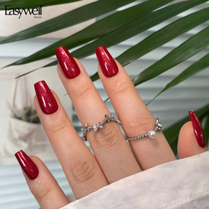 Easywell Meilleures ventes <span class=keywords><strong>Faux</strong></span> ongles à presser courts forme cercueil rouge pailleté, 30 pièces, en gel acrylique souple, effet œil <span class=keywords><strong>de</strong></span> chat <span class=keywords><strong>de</strong></span> luxe personnalisé, Vente en gros - Product Image 1