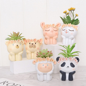 Ruijie Cartoon Animal Succulent Pots <b>Cute</b> Round PP Storage Decor For Desk Office - Product Image 1