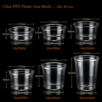 Gobelet en plastique PET transparent avec logo imprimé personnalisé, 8/12/14/16/24/32 oz, pour salades de fruits, smoothies, bols d'açaï, avec couvercles