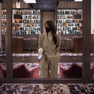 Completo completo completo a vita alta <span class=keywords><strong>S</strong></span>-3XL con giacca tinta unita per pantaloni lunghi primavera e autunno - Product Image 3