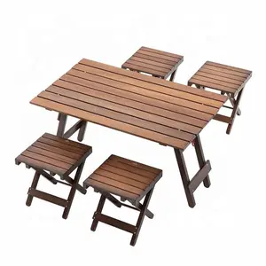 नई उत्पाद लकड़ी के रसोई भोजन कक्ष बगीचे की मेज और कुर्सियों सेट डेरा डाले हुए पिकनिक टेबल सेट आउटडोर फर्नीचर