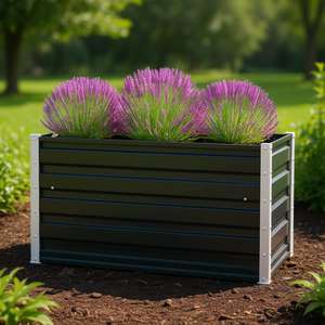 Bac à légumes surélevé en acier galvanisé anthracite 39,4x39,4x17,7 pouces, style moderne, pour la culture des légumes - Product Image 2