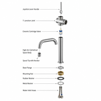 Robinet de cuisine moderne monocommande en acier inoxydable brossé avec douchette extractible, col de cygne haute portée, à poser sur plan