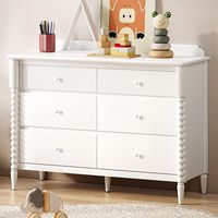 Commode blanche pour chambre d'enfant, 6 tiroirs de rangement, commode à pieds en bois, organisateur de vêtements pour bébés et tout-petits