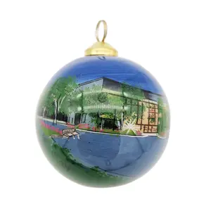 ลูกบอลแก้วขนาด8ซม. 10ซม. ลูกบอลแก้วเป่าในวันคริสต์มาสภาพวาดภายในแบบกำหนดเอง