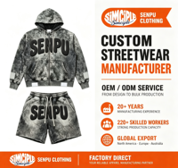 Ensemble sweat à capuche zippé et short pour homme, personnalisé, délavé à l'acide, effet vieilli vintage, en coton épais, avec impression 3D en relief, style streetwear, survêtement OEM