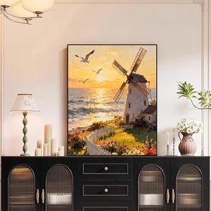 Kit <span class=keywords><strong>de</strong></span> <span class=keywords><strong>Peinture</strong></span> par Numéros Songwoo Livraison Rapide : Moulin à Vent Costier, Fleurs Vibrantes, Clôture Blanche, <span class=keywords><strong>Oiseaux</strong></span> Marins, Paysage <span class=keywords><strong>de</strong></span> Plage au Coucher du Soleil - Product Image 4