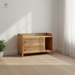 Aruna - Mueble de Salón Moderno de Madera de Teca Maciza, Hecho a Mano, Ahorra Espacio, Multifuncional, con 2 Cajones y Panel Plano - Product Image 3