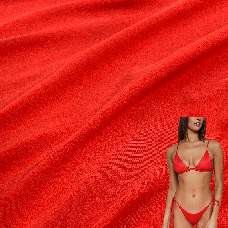 Free Sample Solid Color Shiny Red 220GSM 4 Way Stretch Nylon Spandex Fabric Bikini Lingerie Beach Dress Swimsuits Fabrics