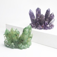 Ornement en cristal naturel en forme géométrique avec résine époxy, grappe de cristaux, décoration de bureau et d'intérieur, artisanat