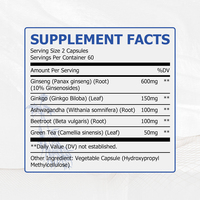 Cápsulas de Panax Ginseng con Té Verde, Directo de Fábrica OEM ODM, Apoyo a la Función Cognitiva, Salud Inmunológica y de la Piel para Adultos