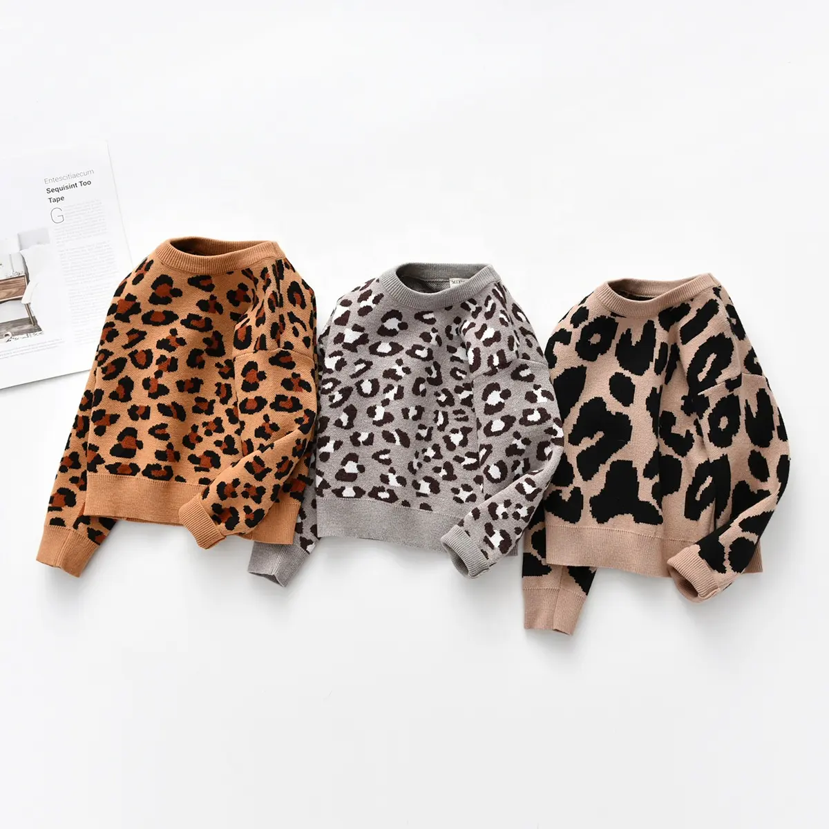 2022 Autumn Kids Boys Girls Tops Leopard Knitted Pullover Casual Long Sleeve Children Clothes Toddler Clothing Baby Sweaters