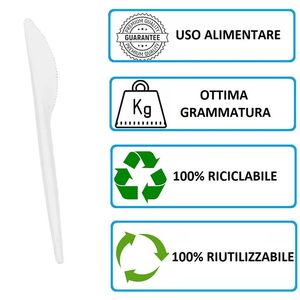 Couteaux jetables en plastique blanc réutilisables, longueur 16,5 cm, pour usage à table - Product Image 4