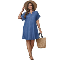 XL-5XL Übergröße Jeanskleid für Damen Kurzarm Elegantes Kurzes Kleid Locker Sitzend Lässiges Herbstkleid 2027