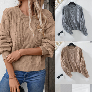 Wholesale Winter Round Neck Pullover Drop Shoulder Long Sleeve <strong>Jumper</strong> Solid Color Ribbed Striped <strong>Cable</strong> <strong>Knitted</strong> <strong>Women</strong> Sweater - Product Image 3
