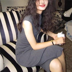 Vestido de Punto sin Mangas con Cuello Alto, Estilo Retro de Hong Kong, para Mujer Madura, Otoño, para el Día a Día - Product Image 1