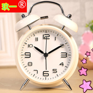 Qiyi Mechanical Alarm <b>Clock</b> 4 Inch Silent Non Ticking Metal <b>White</b> For Student And Children - Product Image 1