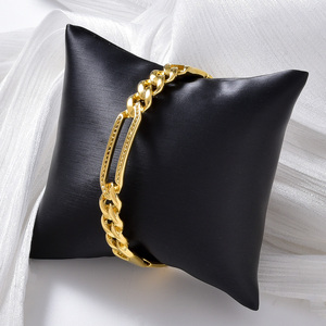 18k gold timeless radiant glossy wide curb chain shimmering clear zircon stylish customizable stainless steel <b>bangle</b> <b>bracelet</b> - Product Image 4