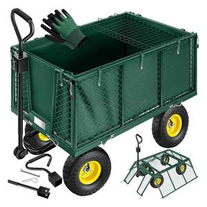 Chariot de jardin robuste en acier grillagé pour bois de chauffage, chariot utilitaire de jardin à 4 roues avec côtés amovibles - Product Image 6