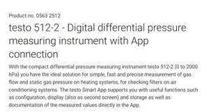 Manómetro Diferencial Digital Portátil Testo 512-2 con Conexión a Aplicación Móvil - Product Image 1