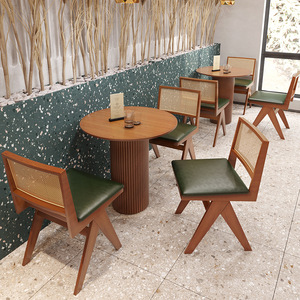 Juego de Mesa y Sillas de Madera Tejida de Estilo Americano Moderno para Cafetería, Tienda de Té con Leche, Restaurante - Product Image 3