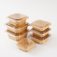 Boîte à emporter carrée en papier kraft épaissi de 2 mm, couvercle transparent anti-fuite, emballage alimentaire pour collations, nourriture occidentale et orientale, restauration en gros