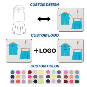 Ensemble de yoga Tiaose pour filles, boîte surprise, haut sans manches à col uni, jupe plissée à taille croisée, short intégré, personnalisable - Product Image 2