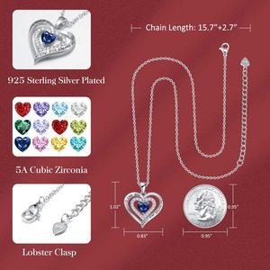 Collar con Doble Corazón de Piedra de Nacimiento de Septiembre, Colgante Grabado con la Frase 'Te Amo para Siempre' con Corazón de Zafiro Sintético y Circonita Cúbica Plateada - Product Image 3