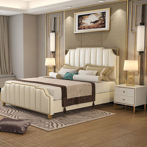 Hot Sale Luxury Soft <strong>Bed</strong> Set <strong>Gold</strong> <strong>Frame</strong> Upholstered Modern Leather <strong>Bed</strong> Queen Size High Headboard Postmodern Hotel king <strong>Bed</strong> - Product Image 3