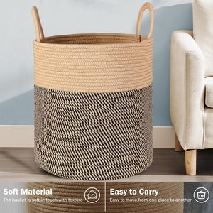 Panier à linge écologique tissé classique panier de rangement en tissu noir poignées multifonction pour jouets ménagers vêtements - Product Image 4