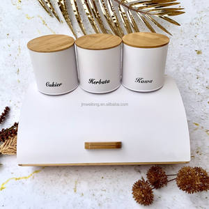 रसोई बांस रोटी बॉक्स ढक्कन के साथ धातु भंडारण कनस्तर सेट रोटी बिन धारक चाय चीनी कॉफी जार - Product Image 5