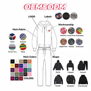 Survêtement unisexe personnalisable respirant pour homme, sweat à capuche zippé oversize et pantalon de survêtement évasé en tricot de terylène/polyester 400G Smart - Product Image 6