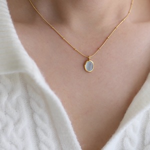 Collana <span class=keywords><strong>con</strong></span> Pendente Ovale <span class=keywords><strong>in</strong></span> Opale Blu per Donne, Catena <span class=keywords><strong>in</strong></span> Acciaio Inossidabile 316L, Placcata <span class=keywords><strong>in</strong></span> <span class=keywords><strong>Oro</strong></span> 18K <span class=keywords><strong>con</strong></span> Rivestimento E-coating Vintage - Product Image 3